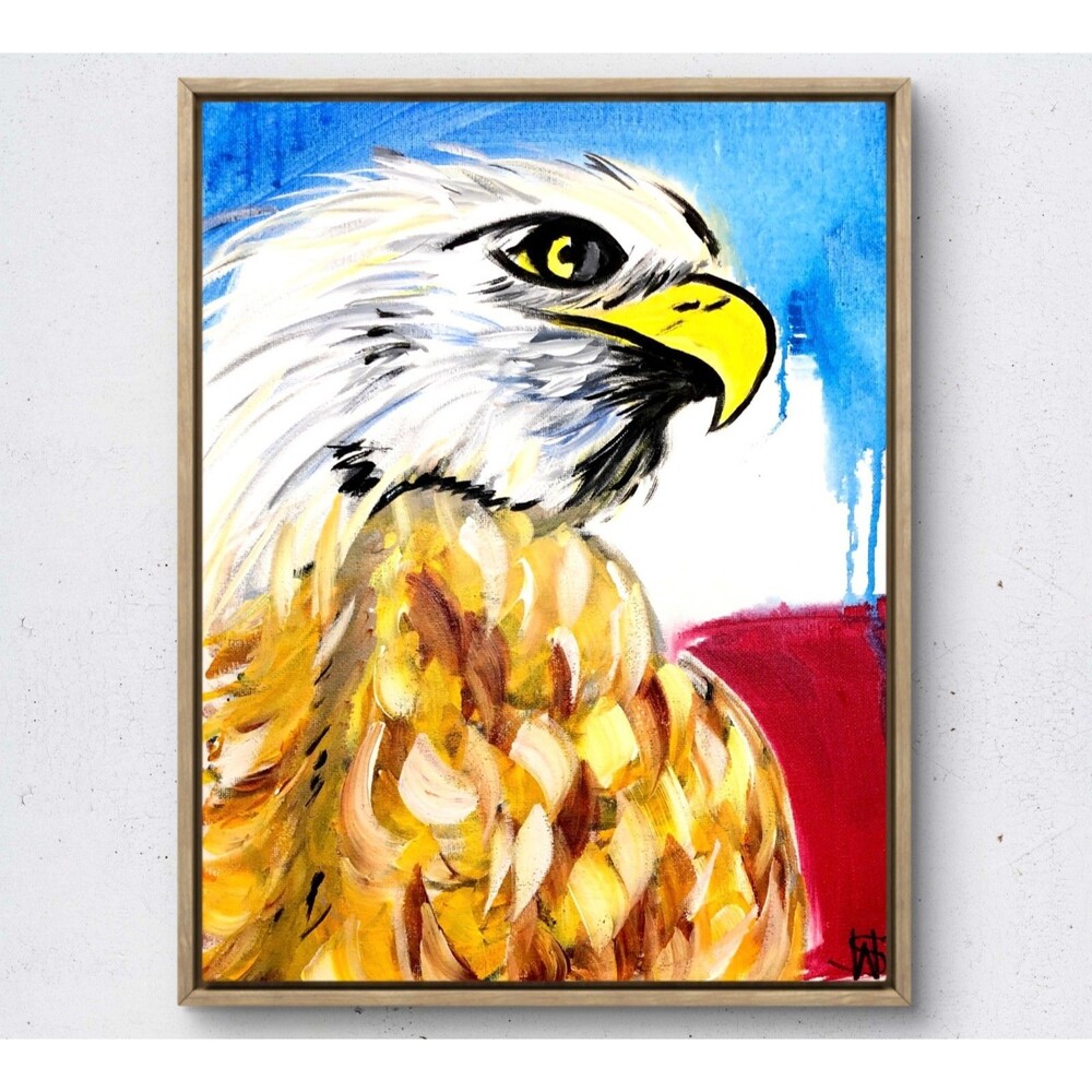 Patriotic bald eagle expressionism modern art painting 14X11 canvas original